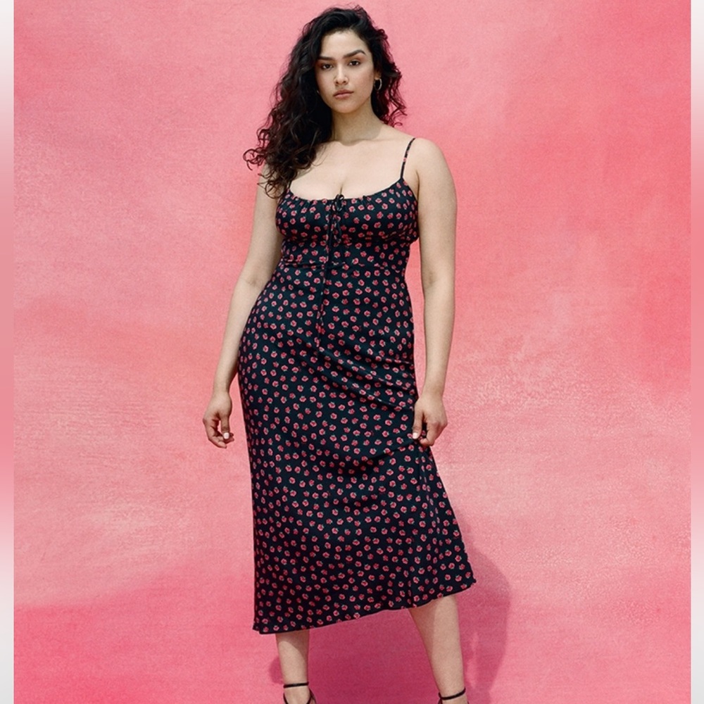 Realisation Par Black and Red Floral Midi Dress